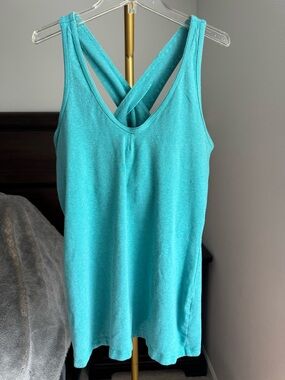 Bloom Organic Cotton Tank with Built-In Bra - Size Large - Aqua Blue